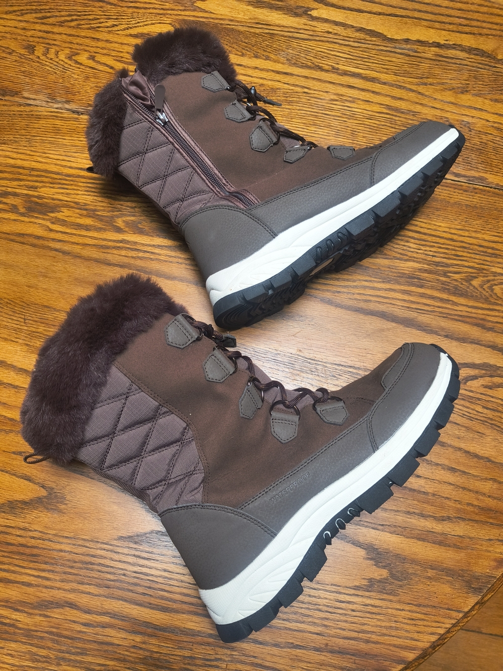 Dream Pairs Brown Faux-Fur Lined Winter & Rain Boots